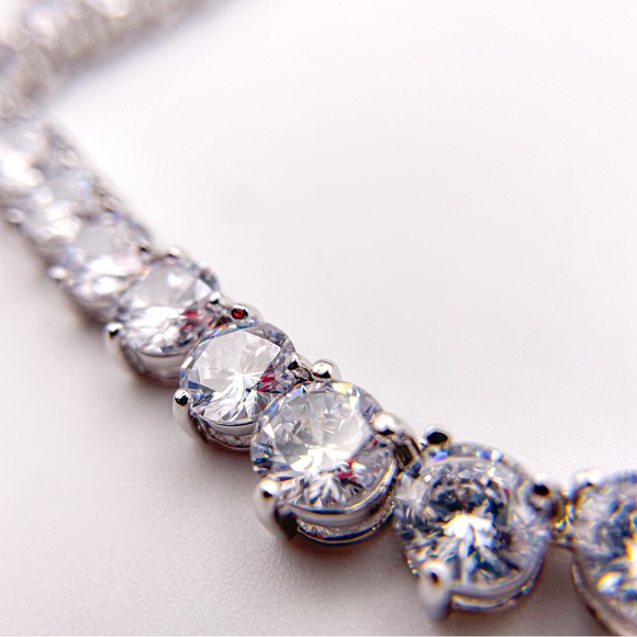 Seta Round Cubic Zirconia Silvertone Graduated Eternity Necklace 16" - Picture 12 of 14